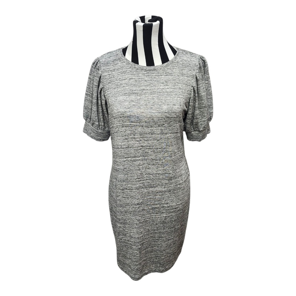Daily Ritual Gray Knit Puff Sleeve Sheath Dress Size M Stretch Soft Casual